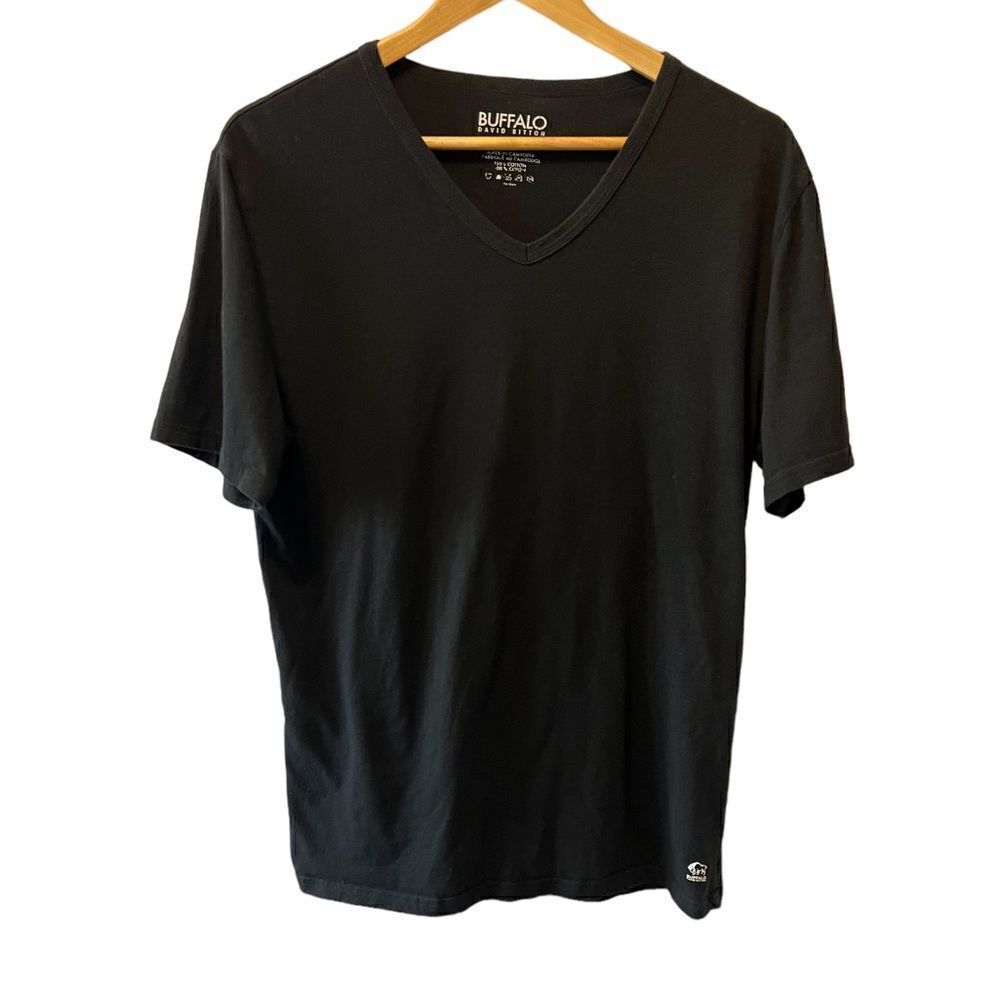MENS BUFFALO Black Basic V Neck Short Sleeve Tee Shirt L